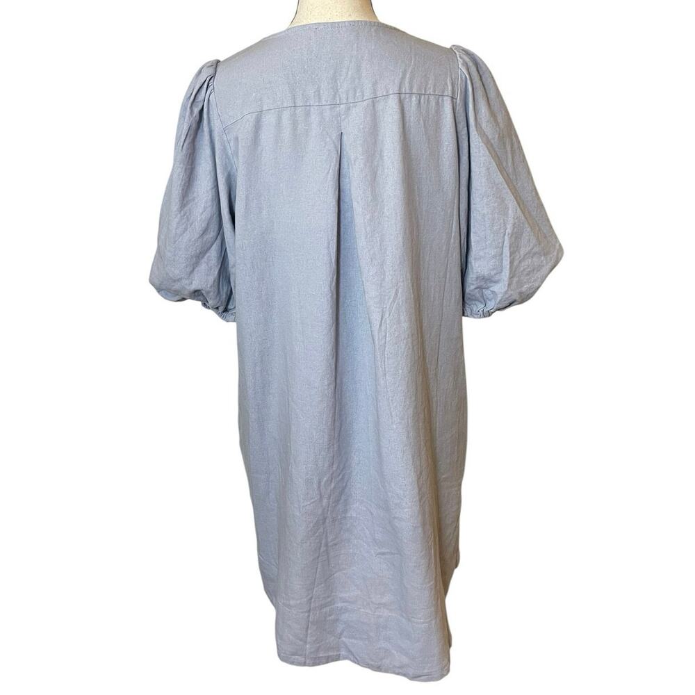 Cynthia Rowley Linen Blend Puff Sleeve Tunic Dress Pockets Periwinkle Medium - Picture 4 of 8
